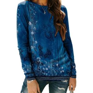 AUTOMET Long Sleeve Shirts for Women Business Casual Tops Fall Fashion Clothes Workout Plus Size Teacher Winter Outfits 2025(Flowernavy)