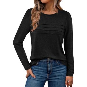 AUTOMET Long Sleeve Shirts for Women Pleated Dressy Casual Business Blouses Trendy Fashion Tunic Basic Tops(Black)