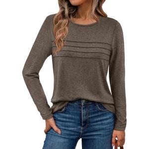 AUTOMET Long Sleeve Shirts for Women Pleated Dressy Casual Business Blouses Trendy Fashion Tunic Basic Tops(Coffee Grey)