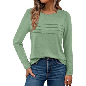 AUTOMET Long Sleeve Shirts for Women Pleated Dressy Casual Business Blouses Trendy Fashion Tunic Basic Tops(Sage Green)