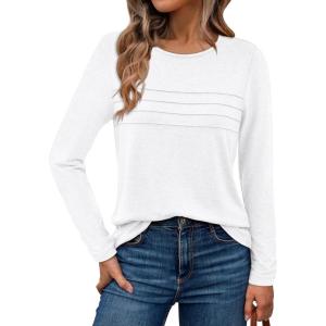 AUTOMET Long Sleeve Shirts for Women Pleated Dressy Casual Business Blouses Trendy Fashion Tunic Basic Tops(White)