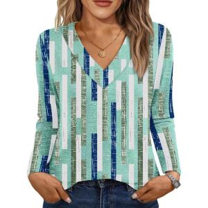 AUTOMET Long Sleeve Shirts for Women Tops V Neck Casual Top Comfortable Shirt Soft Basic Tees Women Blouses(Blue-striped)