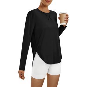 AUTOMET Long Sleeve Workout Tops for Women Athletic UPF 50+ Sun Rash Guard Shirts Running SPF Gym Quick Dry Clothes(Black)