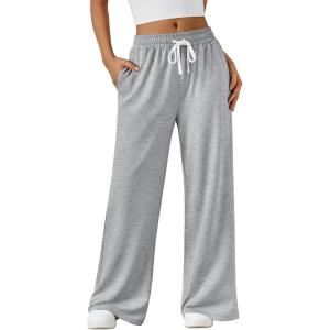 AUTOMET Lounge Pants Women Wide Leg Casual Sweatpants Baggy Workout Sweat Pajamas Pants Fall Fashion Outfits with Pockets(Grey)
