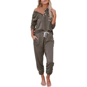 AUTOMET Lounge Sets for Women Comfy 2 Piece Pajamas Sets Fall Loungewear Pjs Outfits Sweatsuits with Sweatpants 2025(Coffee)