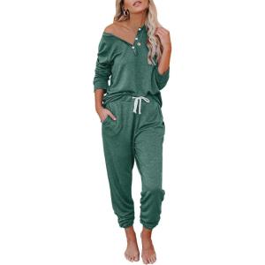 AUTOMET Lounge Sets for Women Comfy 2 Piece Pajamas Sets Fall Loungewear Pjs Outfits Sweatsuits with Sweatpants 2025(Green)