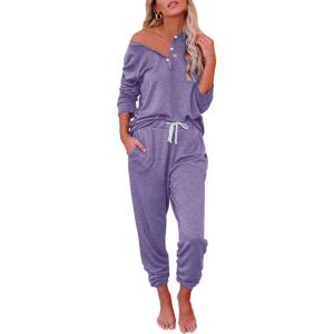 AUTOMET Lounge Sets for Women Comfy 2 Piece Pajamas Sets Fall Loungewear Pjs Outfits Sweatsuits with Sweatpants 2025(Purple)