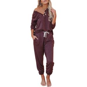 AUTOMET Lounge Sets for Women Comfy 2 Piece Pajamas Sets Fall Loungewear Pjs Outfits Sweatsuits with Sweatpants 2025(Wine Red)