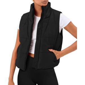 AUTOMET Puffer Vest Women Sleeveless Winter Clothing Cropped Outerwear Warm Puffy Fall Outfits Spring Fashion Vest Tops 2025(Black)