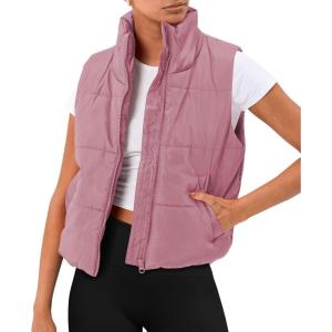 AUTOMET Puffer Vest Women Sleeveless Winter Clothing Cropped Outerwear Warm Puffy Fall Outfits Spring Fashion Vest Tops 2025(Darkpink)