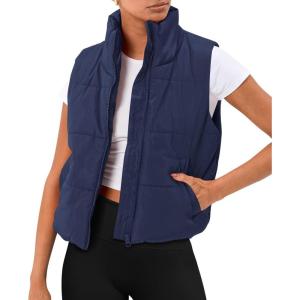 AUTOMET Puffer Vest Women Sleeveless Winter Clothing Cropped Outerwear Warm Puffy Fall Outfits Spring Fashion Vest Tops 2025(Navy)