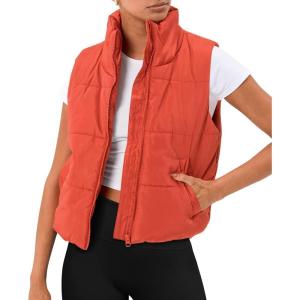 AUTOMET Puffer Vest Women Sleeveless Winter Clothing Cropped Outerwear Warm Puffy Fall Outfits Spring Fashion Vest Tops 2025(Orange)