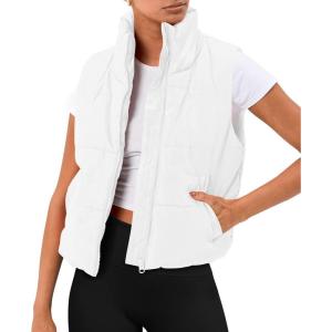 AUTOMET Puffer Vest Women Sleeveless Winter Clothing Cropped Outerwear Warm Puffy Fall Outfits Spring Fashion Vest Tops 2025(White)