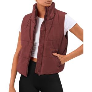 AUTOMET Puffer Vest Women Sleeveless Winter Clothing Cropped Outerwear Warm Puffy Fall Outfits Spring Fashion Vest Tops 2025(Wine Red)