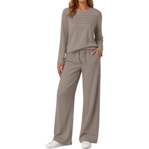 AUTOMET Sweatsuits Women 2 Piece Outfit Fall Airport Lounge Sweat Sets With Wide Leg Pants Track Fashion Suits 2025(Coffee)