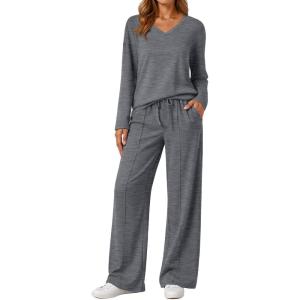 AUTOMET Sweatsuits Women 2 Piece Outfit Fashion Travel Lounge Sets With Wide Leg Pants Airport Track Suits Fall Clothes 2025(Darkgrey)