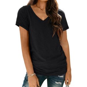 AUTOMET T-Shirts Short Sleeve V Neck Tees Tops for Women Fashion Trendy Lightweight Soft Casual Summer Outfits Clothes 2025(Black)