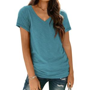 AUTOMET T-Shirts Short Sleeve V Neck Tees Tops for Women Fashion Trendy Lightweight Soft Casual Summer Outfits Clothes 2025(Darkblue)