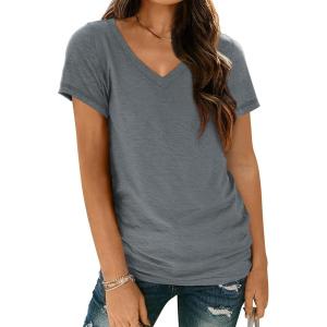 AUTOMET T-Shirts Short Sleeve V Neck Tees Tops for Women Fashion Trendy Lightweight Soft Casual Summer Outfits Clothes 2025(Darkgrey)