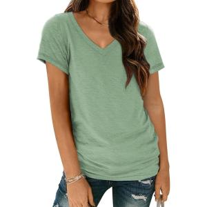 AUTOMET T-Shirts Short Sleeve V Neck Tees Tops for Women Fashion Trendy Lightweight Soft Casual Summer Outfits Clothes 2025(Green)