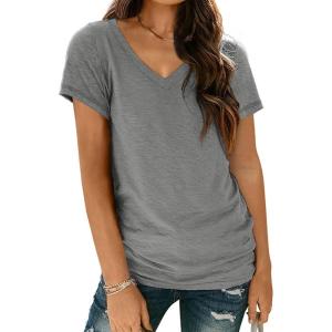 AUTOMET T-Shirts Short Sleeve V Neck Tees Tops for Women Fashion Trendy Lightweight Soft Casual Summer Outfits Clothes 2025(Grey)