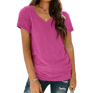 AUTOMET T-Shirts Short Sleeve V Neck Tees Tops for Women Fashion Trendy Lightweight Soft Casual Summer Outfits Clothes 2025(Hotpink)