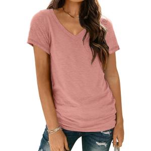 AUTOMET T-Shirts Short Sleeve V Neck Tees Tops for Women Fashion Trendy Lightweight Soft Casual Summer Outfits Clothes 2025(Pink)