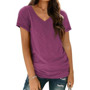 AUTOMET T-Shirts Short Sleeve V Neck Tees Tops for Women Fashion Trendy Lightweight Soft Casual Summer Outfits Clothes 2025(Purple)