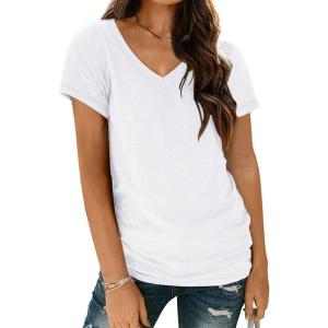 AUTOMET T-Shirts Short Sleeve V Neck Tees Tops for Women Fashion Trendy Lightweight Soft Casual Summer Outfits Clothes 2025(White)