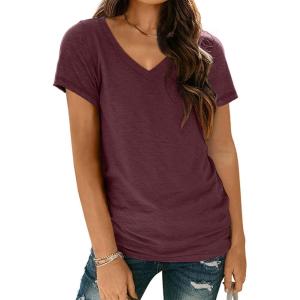AUTOMET T-Shirts Short Sleeve V Neck Tees Tops for Women Fashion Trendy Lightweight Soft Casual Summer Outfits Clothes 2025(Wine Red)