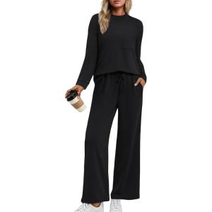 AUTOMET Two Piece Sets for Women Mock Neck Fall Outfits 2025 Matching Lounge Sweat Set Airport Travel Sweatsuits Comfy Sets(Black)