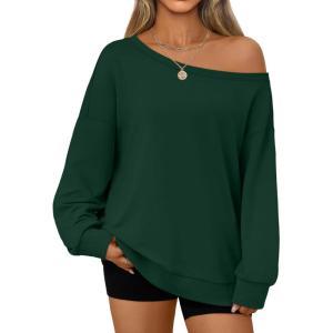 AUTOMET Women Off the Shoulder Sweatshirt Oversized Tops Fall Outfits 2025 Y2k Clothes Fashion Clothing Trendy Top(Green)