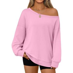 AUTOMET Women Off the Shoulder Sweatshirt Oversized Tops Fall Outfits 2025 Y2k Clothes Fashion Clothing Trendy Top(Pink)