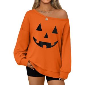 AUTOMET Women Off the Shoulder Sweatshirt Oversized Tops Fall Outfits 2025 Y2k Clothes Fashion Clothing Trendy Top(Pumpkin)