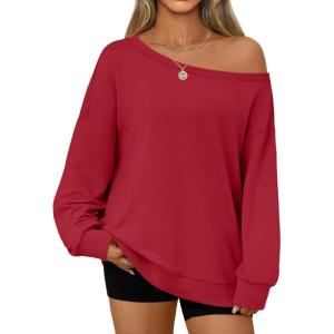 AUTOMET Women Off the Shoulder Sweatshirt Oversized Tops Fall Outfits 2025 Y2k Clothes Fashion Clothing Trendy Top(Red)