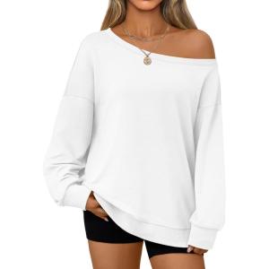AUTOMET Women Off the Shoulder Sweatshirt Oversized Tops Fall Outfits 2025 Y2k Clothes Fashion Clothing Trendy Top(White)