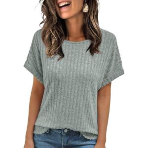 AUTOMET Women Textured Shirts Fall Sweaters Loose Fit Short Sleeve Tunic Tops 2025 Dressy Casual Business Blouses(Lightgreen)