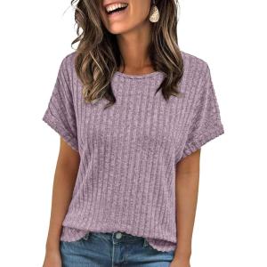 AUTOMET Women Textured Shirts Fall Sweaters Loose Fit Short Sleeve Tunic Tops 2025 Dressy Casual Business Blouses(Pinkpurple)