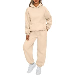 AUTOMET Womens 2 Piece Outfits Lounge Hoodie Sweatsuit Sets Plus Size Fall Fashion Clothes Airport Travel Pants Tracksuits(Apricot)