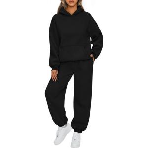 AUTOMET Womens 2 Piece Outfits Lounge Hoodie Sweatsuit Sets Plus Size Fall Fashion Clothes Airport Travel Pants Tracksuits(Black)