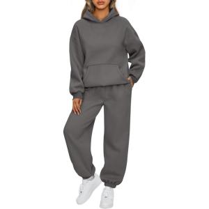 AUTOMET Womens 2 Piece Outfits Lounge Hoodie Sweatsuit Sets Plus Size Fall Fashion Clothes Airport Travel Pants Tracksuits(Blackgrey)