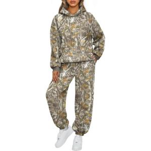 AUTOMET Womens 2 Piece Outfits Lounge Hoodie Sweatsuit Sets Plus Size Fall Fashion Clothes Airport Travel Pants Tracksuits(Camobrown)