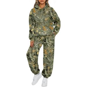 AUTOMET Womens 2 Piece Outfits Lounge Hoodie Sweatsuit Sets Plus Size Fall Fashion Clothes Airport Travel Pants Tracksuits(Camogreen)