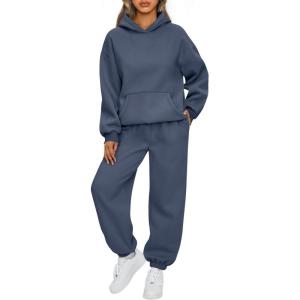 AUTOMET Womens 2 Piece Outfits Lounge Hoodie Sweatsuit Sets Plus Size Fall Fashion Clothes Airport Travel Pants Tracksuits(Dustyblue)