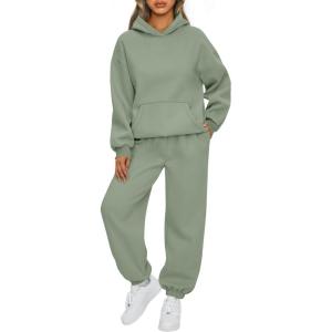 AUTOMET Womens 2 Piece Outfits Lounge Hoodie Sweatsuit Sets Plus Size Fall Fashion Clothes Airport Travel Pants Tracksuits(Green)