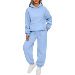 AUTOMET Womens 2 Piece Outfits Lounge Hoodie Sweatsuit Sets Plus Size Fall Fashion Clothes Airport Travel Pants Tracksuits(Lightblue)