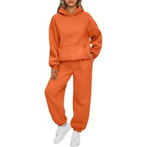 AUTOMET Womens 2 Piece Outfits Lounge Hoodie Sweatsuit Sets Plus Size Fall Fashion Clothes Airport Travel Pants Tracksuits(Orange)