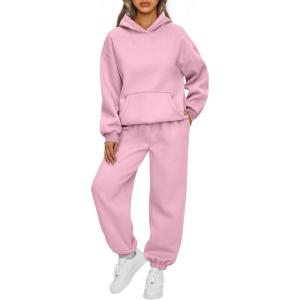 AUTOMET Womens 2 Piece Outfits Lounge Hoodie Sweatsuit Sets Plus Size Fall Fashion Clothes Airport Travel Pants Tracksuits(Palepink)