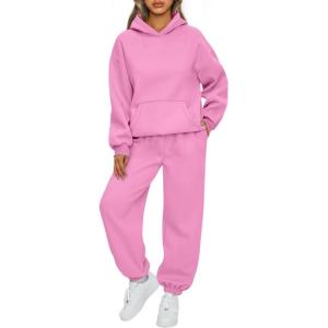 AUTOMET Womens 2 Piece Outfits Lounge Hoodie Sweatsuit Sets Plus Size Fall Fashion Clothes Airport Travel Pants Tracksuits(Pink)