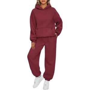 AUTOMET Womens 2 Piece Outfits Lounge Hoodie Sweatsuit Sets Plus Size Fall Fashion Clothes Airport Travel Pants Tracksuits(Red)